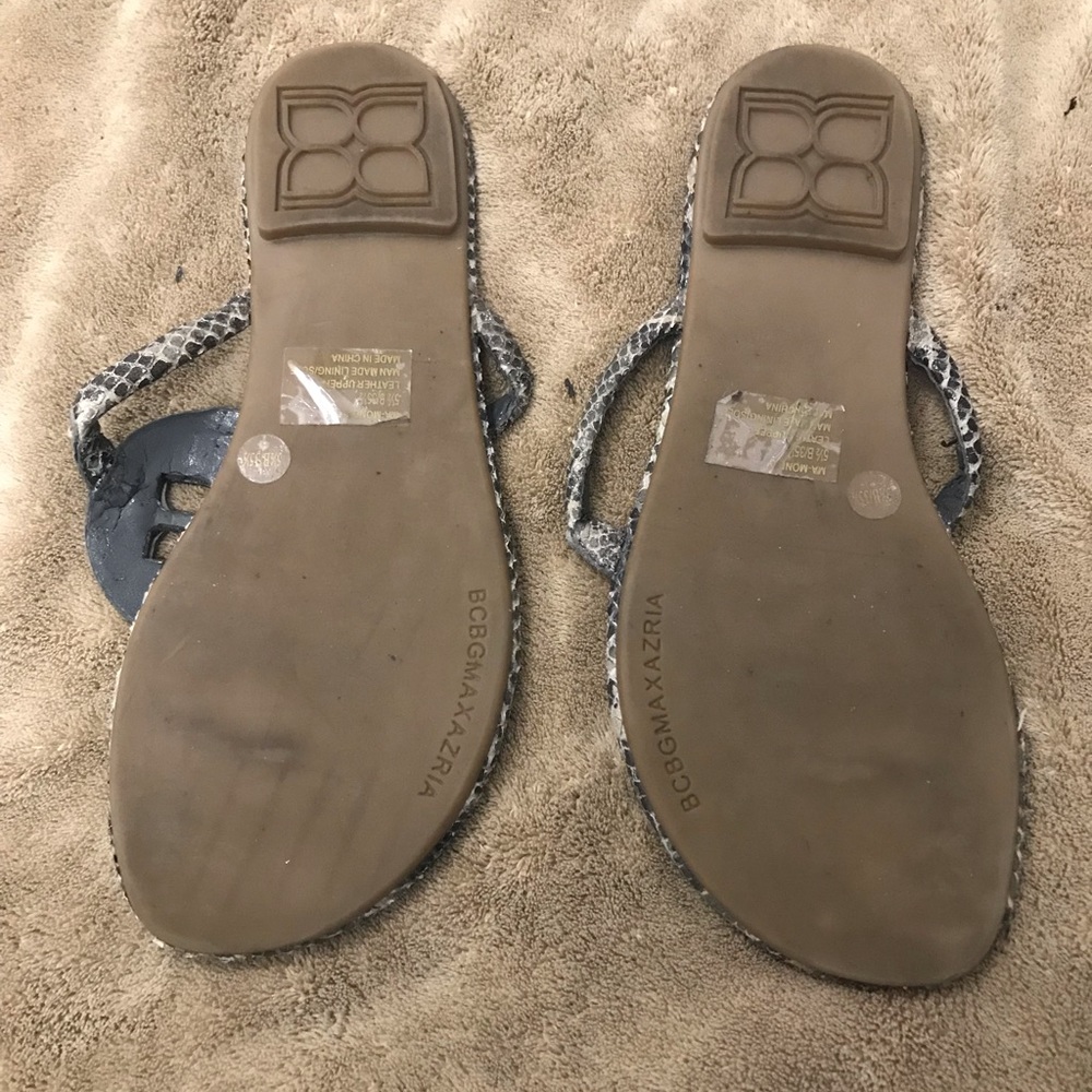 Black White Snakeskin Python Leather Sandals Sz 5 - image 2